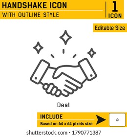 Shake hands line icon isolated on white background. Handshake vector illustration symbol design template for business, businessman, website, mobile app, logo and project. Include 64x64 pixel perfect