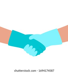 Shake hands in protective gloves. Conclusion of an agreement in pandemic, disease. Vector illustration