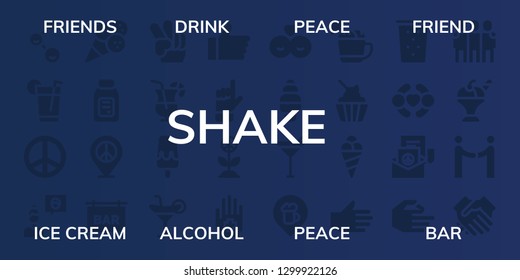  shake icon set. 32 filled shake icons. on blue background style Simple modern icons about  - Friends, Drink, Peace, Friend, Ice cream, Alcohol, Bar, Cocktail, Hand, Martini, Agreement