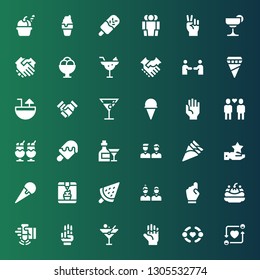 shake icon set. Collection of 36 filled shake icons included Friends, Friendship, Hand, Martini, Shake, Ice cream, Cocktail, Handshake, Cooperation