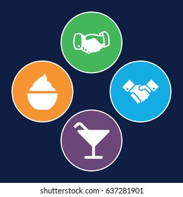 Shake icons set. set of 4 shake filled icons such as cocktail, handshake