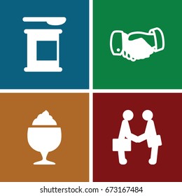Shake icons set. set of 4 shake filled icons such as handshake, milkshake, businessman shaking hands