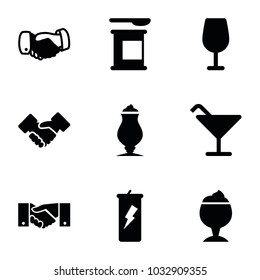 Shake icons. set of 9 editable filled shake icons such as cocktail, handshake, milkshake