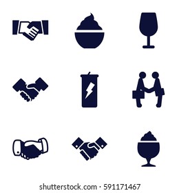 shake icons set. Set of 9 shake filled icons such as Cocktail, handshake, milkshake, businessman shaking hands