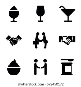 shake icons set. Set of 9 shake filled icons such as Cocktail, milkshake, handshake, businessman shaking hands, shaking hands