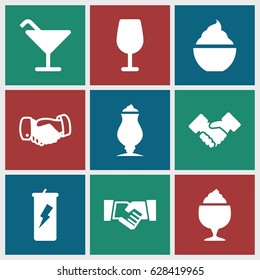 Shake icons set. set of 9 shake filled icons such as Cocktail, handshake, milkshake