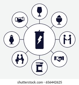 Shake icons set. set of 9 shake filled icons such as cocktail, handshake, milkshake, businessman shaking hands, shaking hands