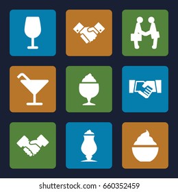 Shake icons set. set of 9 shake filled icons such as cocktail, milkshake, handshake