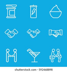 shake icons set. Set of 9 shake outline icons such as Cocktail, milkshake, handshake, businessman shaking hands, shaking hands