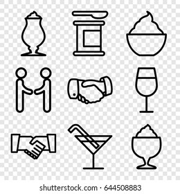 Shake icons set. set of 9 shake outline icons such as cocktail, handshake, milkshake, shaking hands
