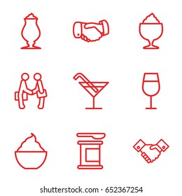 Shake icons set. set of 9 shake outline icons such as cocktail, handshake, milkshake, businessman shaking hands