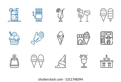 shake icons set. Collection of shake with bar, ice cream, hand, cocktails, cocktail, soft drink. Editable and scalable shake icons.