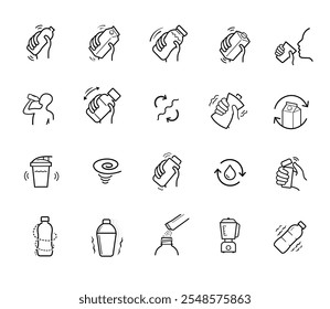 Conjunto de iconos de Shake. Establecido para el paquete, muestra la instrucción del usuario. Los iconos de contorno son bien escalables y editables. Los Elementos de Vector en contraste son buenos para diferentes orígenes. EPS10.