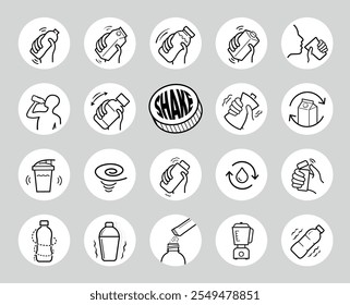 Conjunto de iconos de Shake. Establecido para el paquete, muestra la instrucción del usuario. Los iconos de contorno son bien escalables y editables. Los Elementos de Vector en contraste son buenos para diferentes orígenes. EPS10.