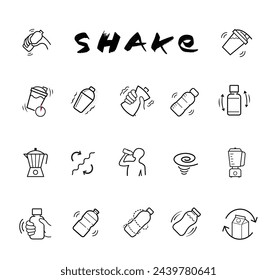 Shake icons set. Vector illustration isolated on white background. Set for package, shows user instruction. EPS10.	