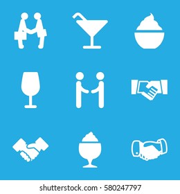 shake vector icons. Set of 9 shake filled icons such as Cocktail, handshake, milkshake, businessman shaking hands