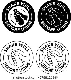 Shake well before using instruction label set with bottle shaking hand symbol