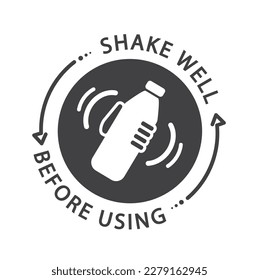 Shake well before using, label, icon, vector.