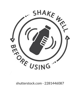 Shake well before using, label, icon, vector.