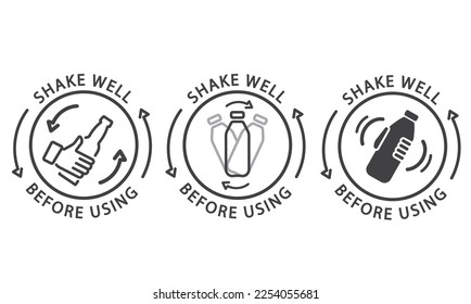 Shake well before using set, label, icon, vector, sticker.