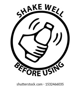 Shake well before using sign, logo, symbol, icon. Template isolated on white background. 2D simple flat Style graphic design. Black and white color. Can be used for any purposes Vector EPS10