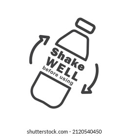 Shake well before using. Symbol for packaging of drinks, medicines, cosmetics or household chemicals product.