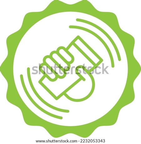 shake well green stamp. Symbol, outline icon, tag, badge, label, circle, green white vector round isolated on transparent background.