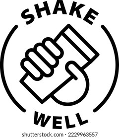 shake well icon. Isolated vector black outline stamp label rounded badge product tag on transparent background. Symbol.