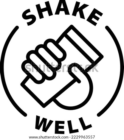 shake well icon. Isolated vector black outline stamp label rounded badge product tag on transparent background. Symbol.