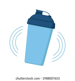 Mezclar el frasco con el icono de la bebida proteica. Agitar la taza para tomar cócteles proteicos. Deportes y recipientes de fitness recargables personales, termos o taza para bebidas energéticas. Vector plano