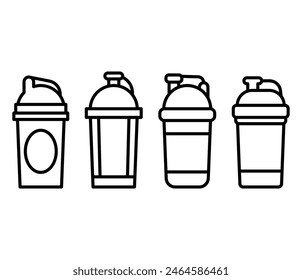 shaker bottle mix protein drink icon vector design simple line black white illustration collections template sets