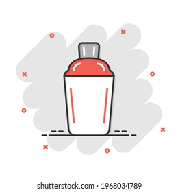 Shaker cocktail icon in comic style. Alcohol bottle cartoon vector illustration on white isolated background. Bar drink splash effect business concept.