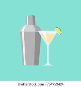 Shaker With Cocktail. Illustration Flat Design Style