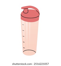Shaker glass with lid and spout for drinking. Preparation of vegetable and fruit smoothies. Protein shakes and sports nutrition. Kitchen utensils. Vegetarian illustration isolated on transparent backg