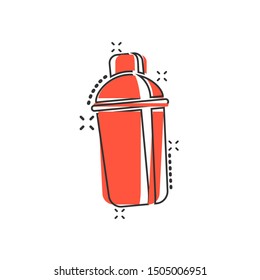 Shaker icon in comic style. Sport bottle vector cartoon illustration on white isolated background. Fitness container business concept splash effect.