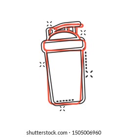 Shaker icon in comic style. Sport bottle vector cartoon illustration on white isolated background. Fitness container business concept splash effect.