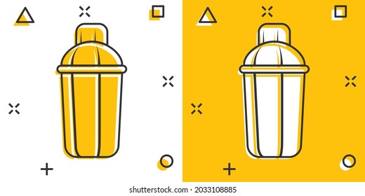 Shaker icon in comic style. Sport bottle vector cartoon illustration on white isolated background. Fitness container business concept splash effect.