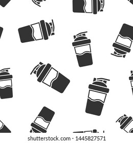 Shaker icon seamless pattern background. Sport bottle vector illustration on white isolated background. Fitness container business concept.