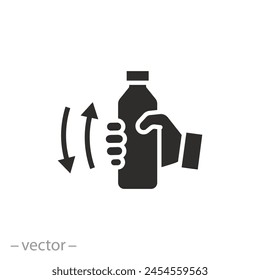 shaker icon, shake the bottle well, hand holding drink, flat symbol on white background - vector illustration