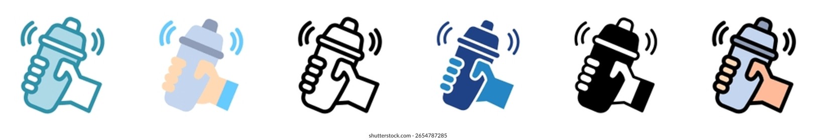 Shaker multi estilo, mini conjunto de iconos de ilustración. contorno, plano, glifo, color de línea, tono dual. Vector para UI, UX, App, Web, digital o impreso. Relacionado con el estilo de vida, relajación, bebidas, pub y bar.