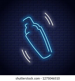 Shaker Neon Logo. Neon Bar Cocktail Mix On Wall Vector Background