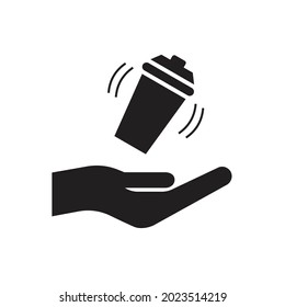 Shaker on hand flat icon isolated on white background. Vector illustration