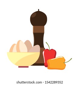 shaker pepper eggs preparation cooking vector illustration