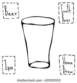 Shaker Pint Beer Glass. Hand Drawn Vector Illustraition.