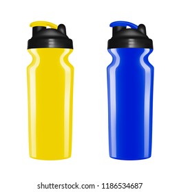 Shaker for protein shakes in vector.Plastic shaker in vector on white background.Bicycle bottle in vector.