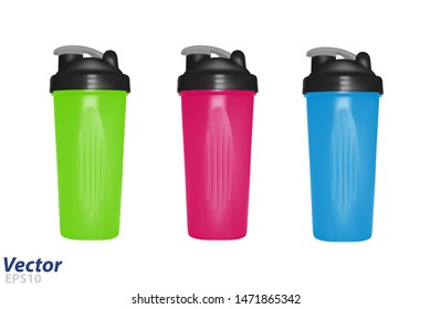 Shaker for protein shakes in vector.Plastic shaker in vector on white background.Bicycle bottle in vector.
