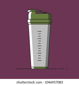 Shaker for sports nutrition and water in flat design. Sports accessory. Vector illustration