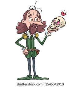 Shakespeare actor looks at the skull looking at him and I smile