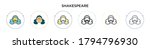 Shakespeare icon in filled, thin line, outline and stroke style. Vector illustration of two colored and black shakespeare vector icons designs can be used for mobile, ui, web