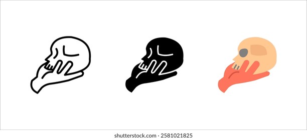 Shakespeare icon. Hamlet skull monologue sign. Classic theater and drama symbol. Philosophical contemplation and literature pictogram. Artistic stage performance illustration.